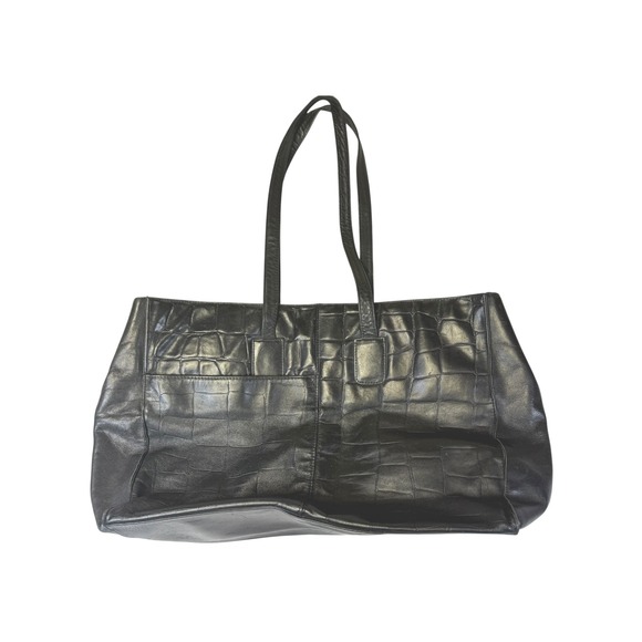 BRIO! Handbags - Vtg 80s Brio! Black Leather Embossed Crocodile‎ Shoulder Bag Every Day Purse